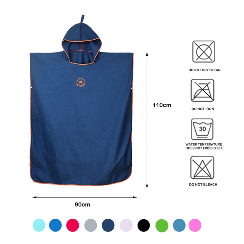 Hiturbo Microfiber Surf Poncho, Wetsuit Changing Bath Robe, Quick Dry Pool Swim Beach Towel with Hood (Navy) - Image 3